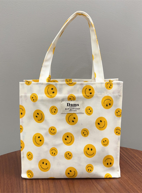 韩国进口DAMS可爱治愈笑脸防水拉链饭盒便当袋手提包手提袋女新款