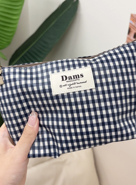 韩国进口DAMS韩风清新小格子防水化妆包女便携式收纳包洗漱包新品