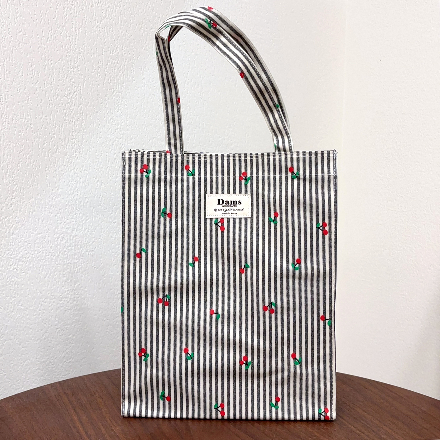 韩国DAMS条纹小樱桃手提包托特包
