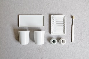 包邮 JI同款 纯白陶瓷漱口杯 沥水托盘沥水架 朴房 肥皂盒 2件