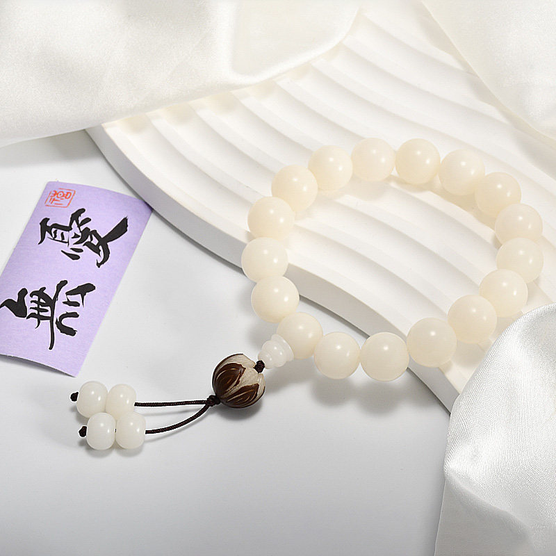 天然白玉菩提根手串雕刻莲花吊坠手链男女士款情侣念佛珠手持珠