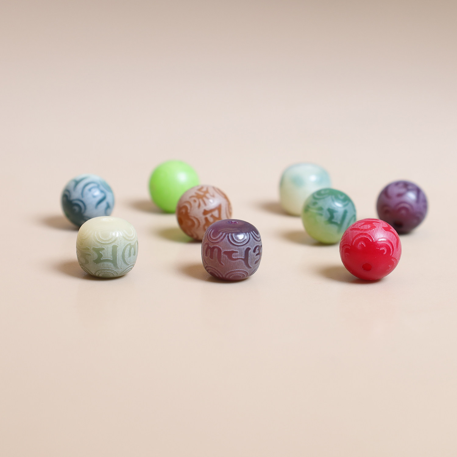 天然菩提根六字真言箴言DIY散珠图片