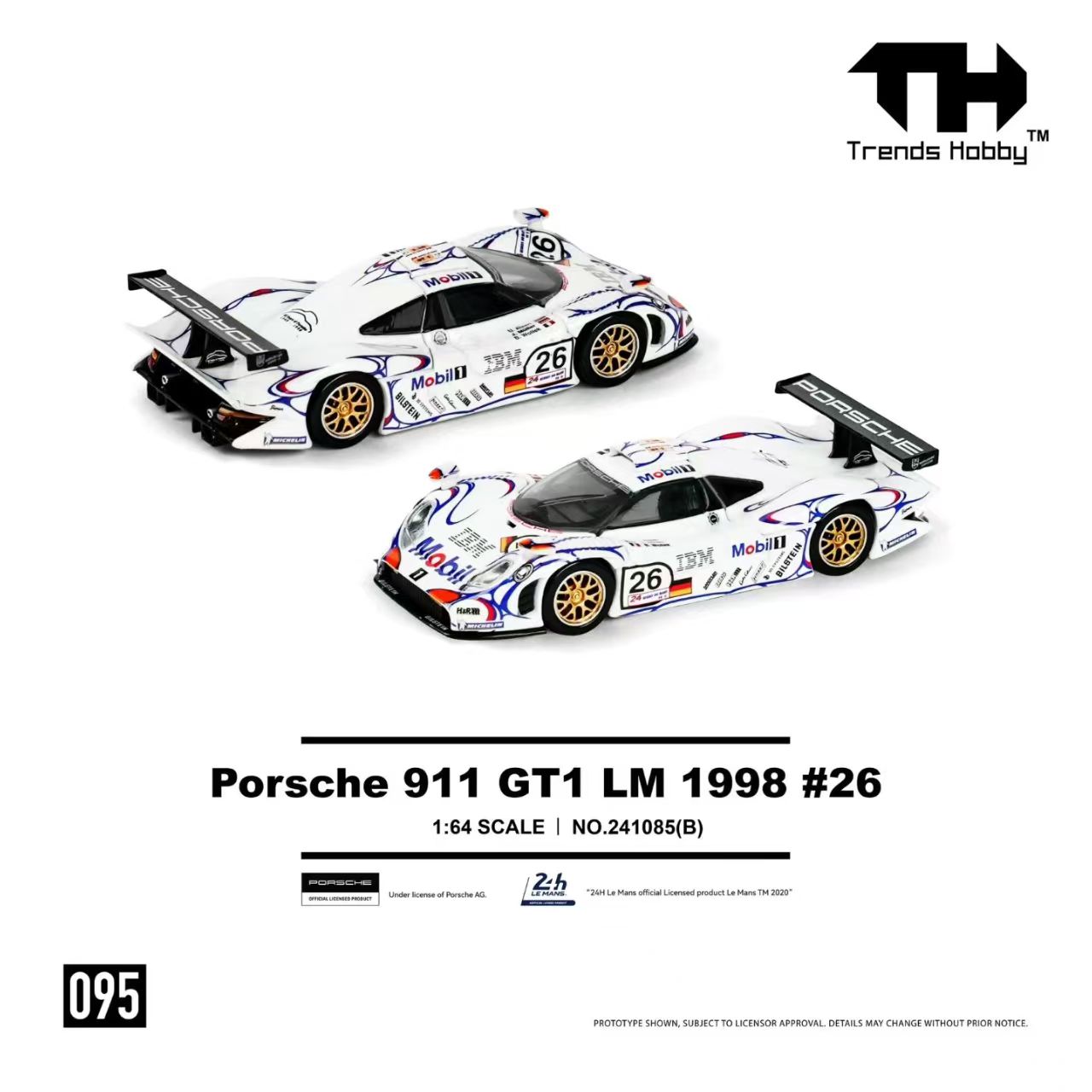 TH 1:64 保时捷 911 GT1 LM 1988 白色美孚26号 仿真合金汽车模型