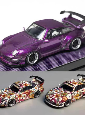 Flame 1:64 保时捷 RWB 993 964 紫色碳纤维仿真合金汽车模型收藏