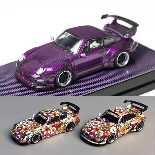 Flame 1:64 保时捷 RWB 993 964 紫色碳纤维仿真合金汽车模型收藏