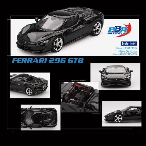 BBR 1:64 法拉利 Ferrari 296 GTB Nero Daytona仿真合金汽车模型