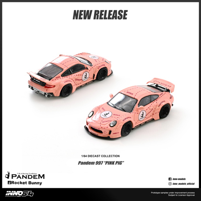 INNO 1:64 保时捷911 997 PANDEM火箭兔粉猪涂装仿真合金汽车模型