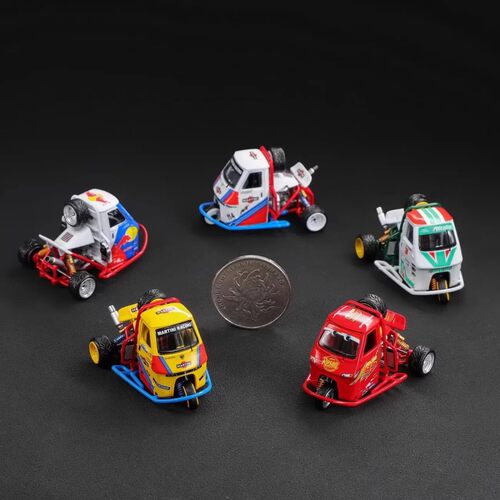 Liberty 1:64 Q版改装三轮 卡丁车 红牛 三蹦子 仿真合金汽车模型