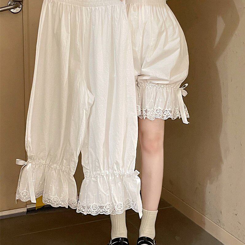 实拍实价日系软妹春夏Lolita蕾丝花边南瓜裤纯棉汉服打底灯笼裤