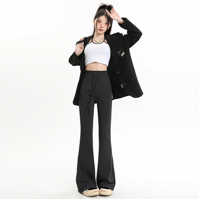 实拍爆款潮牌高品质休闲喇叭裤女高腰提臀显瘦瑜伽裤运动卫裤