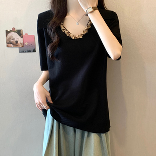 T恤冰丝薄款 实拍 宽松上衣减龄 遮肚子显瘦短袖 女装 胖妹妹夏装 大码