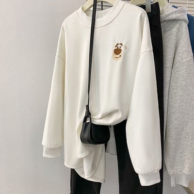 实拍2025秋装纯棉华棉复合牛奶丝克刺绣中长款薄款卫衣女