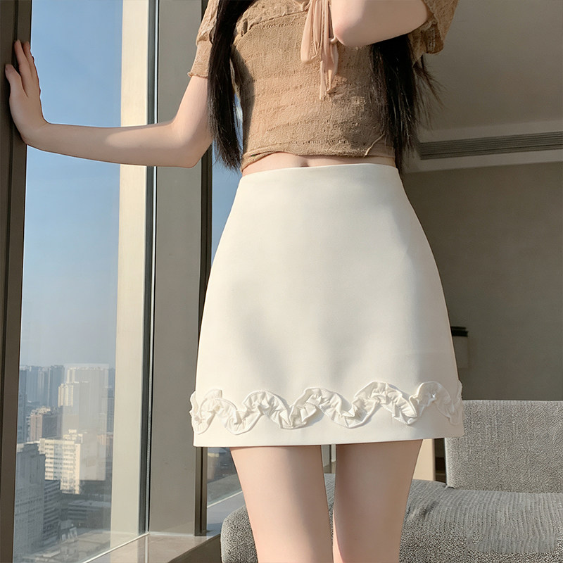 实拍高腰a字半身裙女春夏款木耳边包臀裙通勤短裙小个子西装半裙