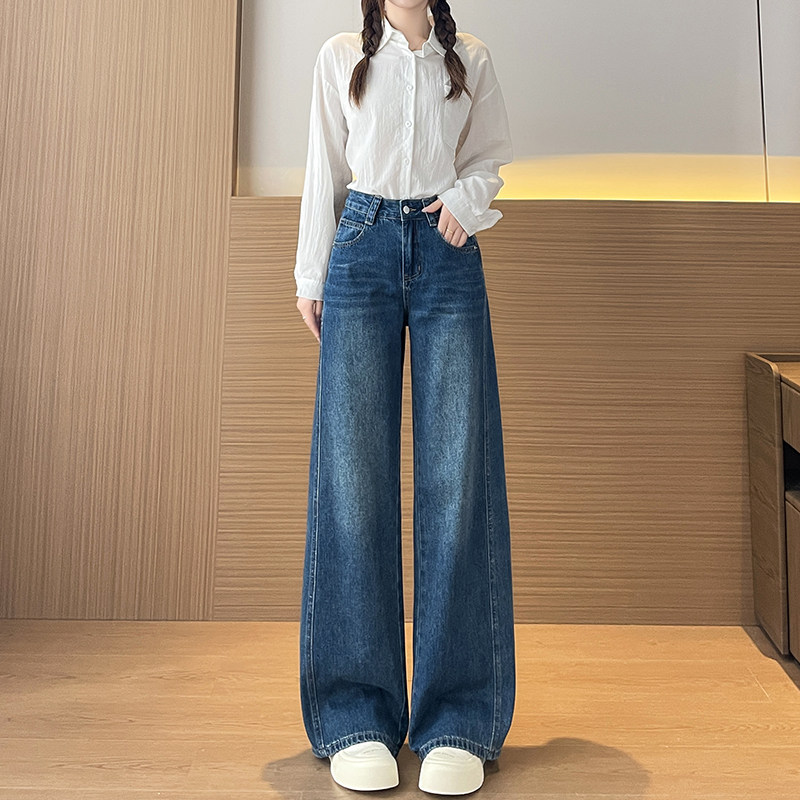 实拍2026春季新款小个子牛仔裤女窄版直筒弯刀裤阔腿裤高腰直筒裤