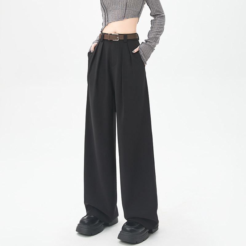 实拍西装裤女2026春夏高腰显瘦高级感垂感休闲西裤拖地阔腿长裤子