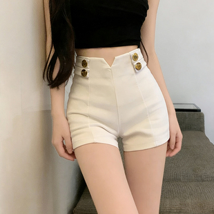 实拍小个子高腰休闲短裤女夏季设计感小众修身显瘦百搭包臀热裤子