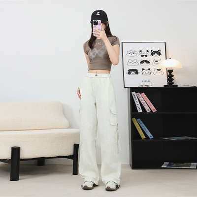 实拍2025新款工装裤女夏季薄款阔腿美式速干小个子运动休闲裤