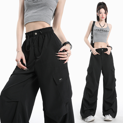 实拍潮牌同款高级感冰丝速干工装裤女夏款酷飒风休闲伞兵裤