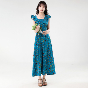 新款 气质方领碎花连衣裙木耳边V领背心裙 2026年夏季 实拍大货已出