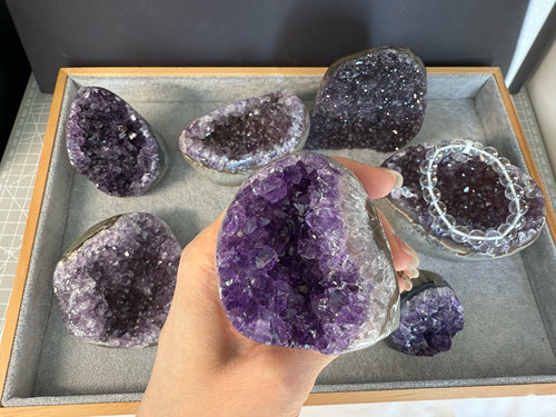 天然水晶原矿摆件净化紫水晶洞原石晶簇聚宝盆消磁石首饰盘钱袋子