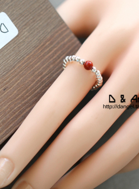 925纯银天然红竹石指环戒子