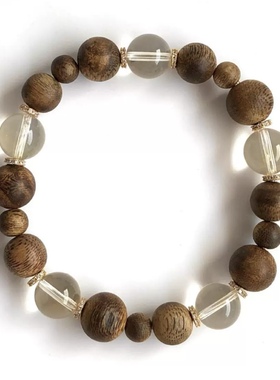 招财定心奇楠沉香白水晶手串