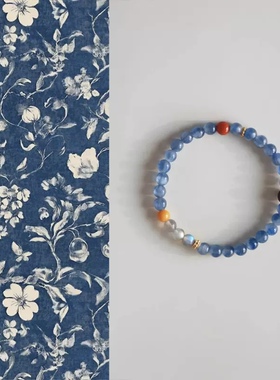 中式天然蓝晶蜜蜡沉香南红手链