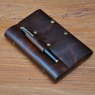 A65可插笔手工真皮手账本笔记本子 牛皮活页本复古商务记事日记本