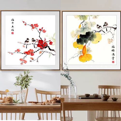 中式客厅书房国画风十字绣非满绣