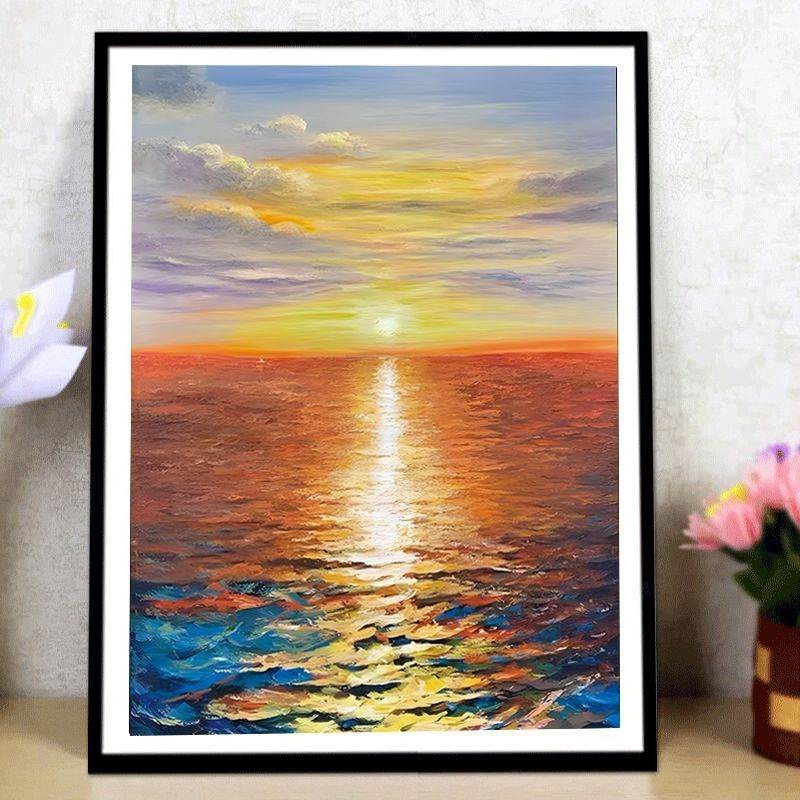 DMC KS十字绣日出海岸油画风格新款线绣客厅卧室小幅风景满绣手工