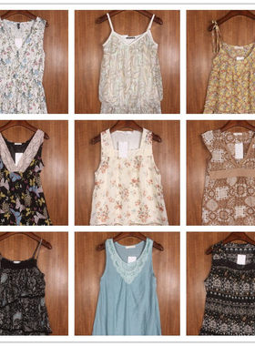 古着vintage孤品日本制森女系雪纺吊带裙连衣裙棉布碎花少女系 L1