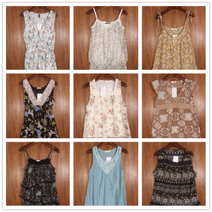 古着vintage孤品日本制森女系雪纺吊带裙连衣裙棉布碎花少女系 L1
