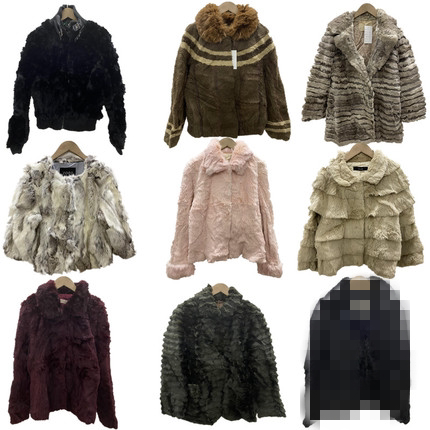 vintage古着复古进口日本中古冬季整皮真兔毛狐狸毛皮草女外套P3