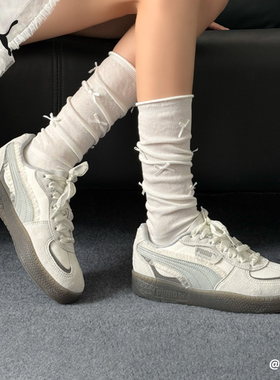 百亿补贴|复古银灰蕾丝厚底德训鞋T头鞋女PUMA彪马休闲鞋PALERMO