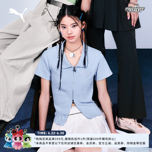 飞天小女警联名|修身蓝色短袖运动POLO衫女款PUMA彪马夏季 637466