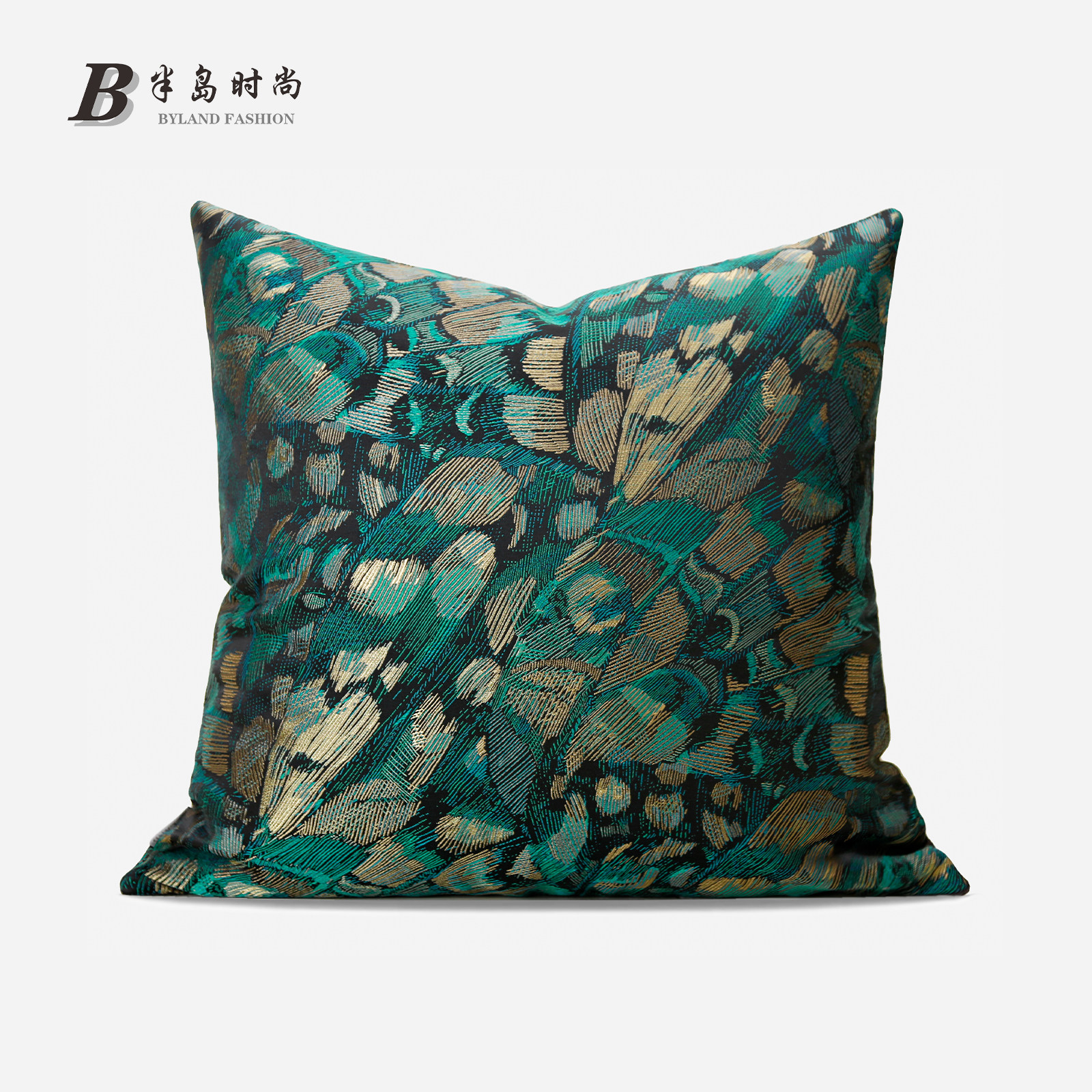 「丛林」现代美式孔雀羽毛图案绿色抱枕售楼处沙发靠枕样板间方枕,居家布艺,靠垫/抱枕,淘宝优惠券,粉丝福利购,淘宝优惠卷