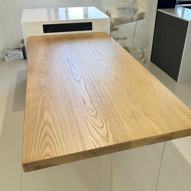 北美白蜡木实木板原木大板书桌榆木桌面吧台升降碳化松木餐桌定制