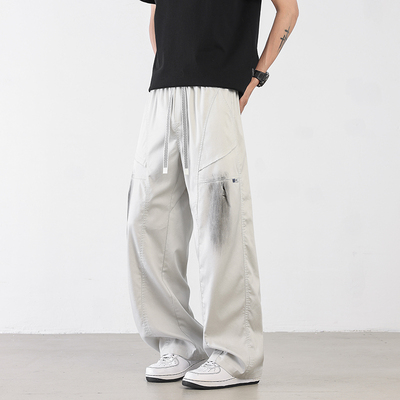 美式莱赛尔天丝大码工装牛仔裤男宽松显瘦潮流阔腿休闲长裤子