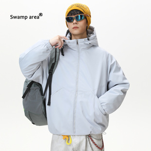 SWAMP AREA冬季90鸭绒连帽冲锋羽绒服男潮牌户外保暖防寒情侣外套