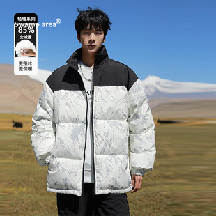 SWAMP AREA美式羽绒服男士拼接撞色冬季宽松休闲立领保暖情侣外套