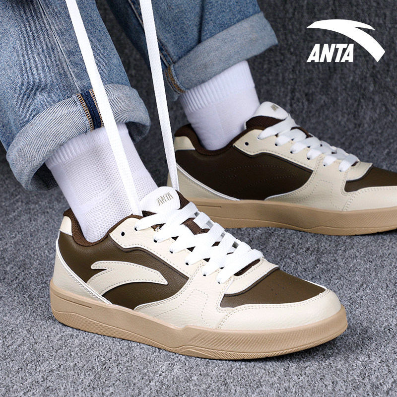 安踏男鞋路冲丨撞色板鞋男款复古休闲鞋子2025新款皮面低帮运动鞋