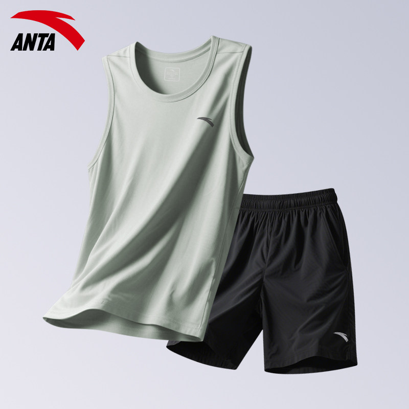 安踏运动套装男士夏季薄款速干跑步健身衣篮球服背心短裤无袖T恤