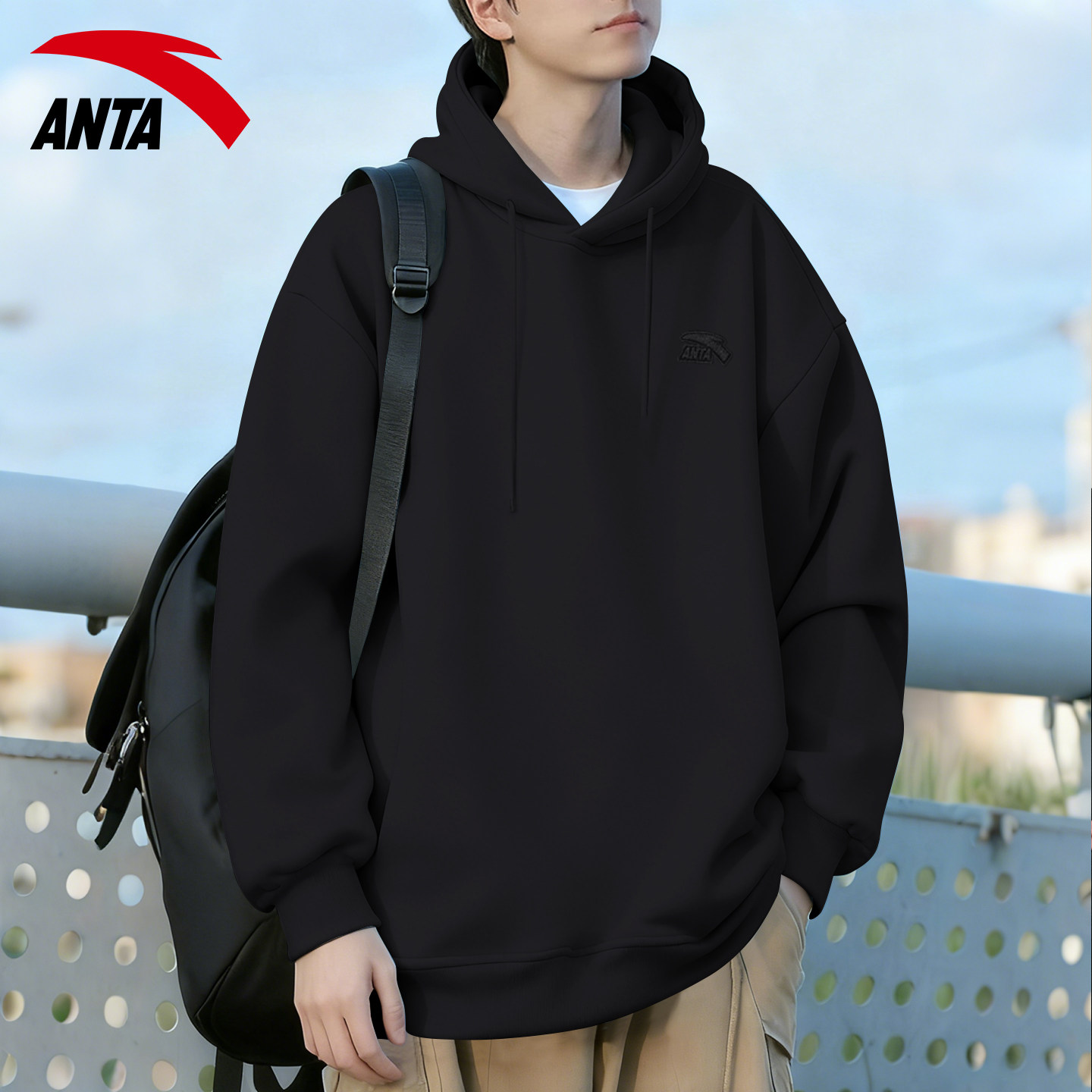 安踏连帽卫衣男款休闲上衣2026春季新款青少年宽松秋冬款大码长袖