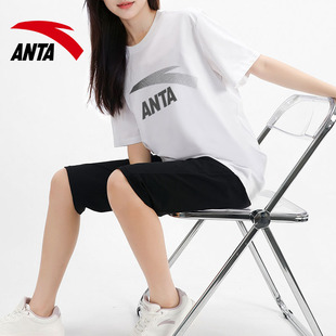 安踏大码宽松妈妈套装女夏季新款时尚logo透气短袖T恤运动两件套