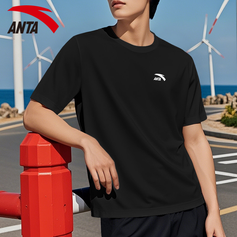 安踏短袖男士官方旗舰正品夏季新款黑色青少年宽松运动体恤棉t恤