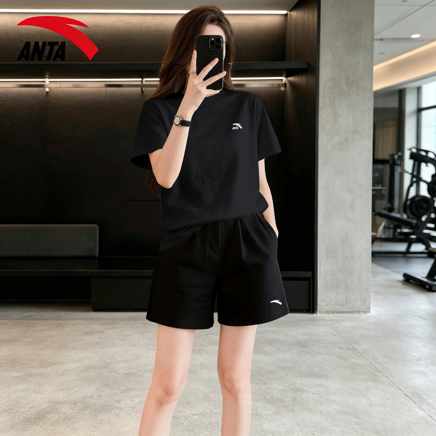 安踏套装女夏季新款宽松休闲时尚百搭短袖短裤薄款透气跑步运动服