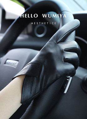 真皮手套女士冬季山羊皮保暖加绒短款羊毛开车个性高级感骑车防风