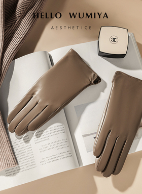 进口真皮手套女冬季单皮小山羊皮触屏加绒保暖薄款开车骑车纯皮