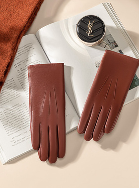 进口小山羊皮真皮手套女薄款羊毛开车骑车加绒保暖秋冬季纯皮修手