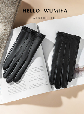 西班牙小山羊皮真皮手套男冬季触屏薄款单皮开车加绒保暖防风骑车